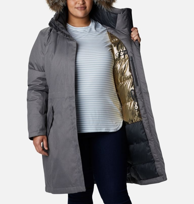 Women's Columbia Juniper Ridge Omni-Heat Infinity Down Parka Jackets Dark Grey | Plus Size CA-D681C